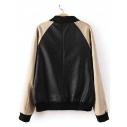 Women's Fashion Long Sleeve Zip up PU Leather Bomber Jacket