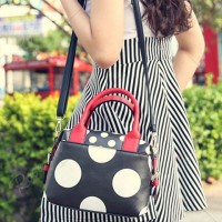 Fashionable PU Leather and Polka Dot Design Tote Bag For Women