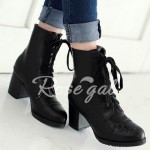 Concise Chunky Heel and Lace-Up Design Women's Boots
