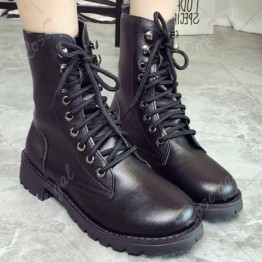 Metal Eyelet PU Leather Combat Boots