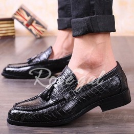Stylish Crocodile Print and PU Leather Design Men's Formal Shoes